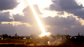 An Iron Dome battery in southern Israel intercepting a Hamas missile. Photo: Miriam Alster/Flash90